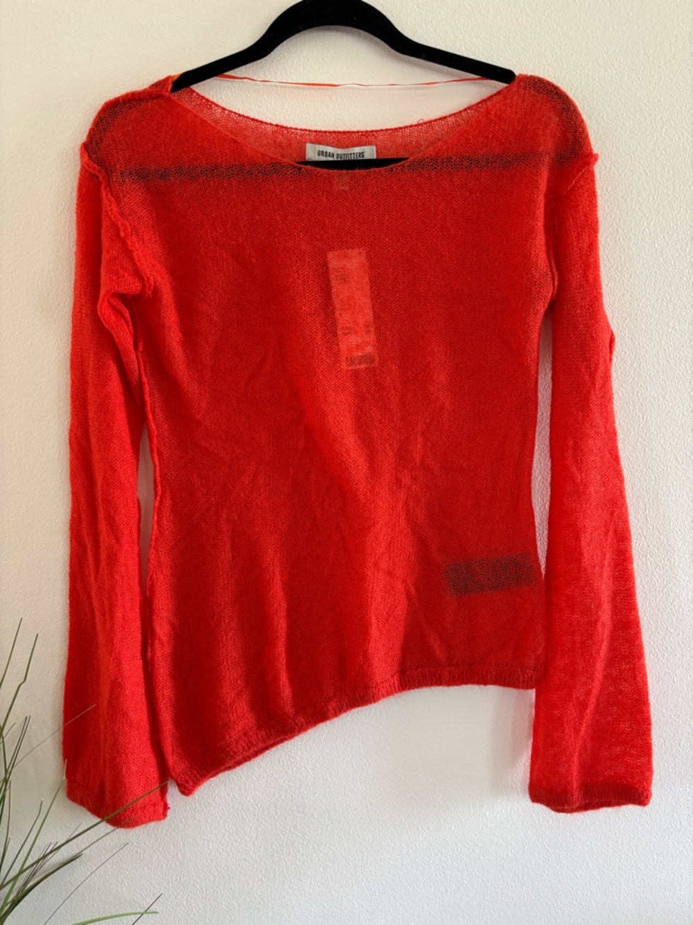 NWT Urban Outfitters | Red, Sheer Knit Long-Sleeve Asymmetrical Top